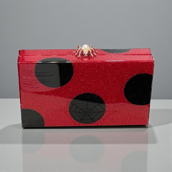 Charlotte Olympia Handbags - Charlotte Olympia Red Polka Dots Pandora Box Clutch Bag